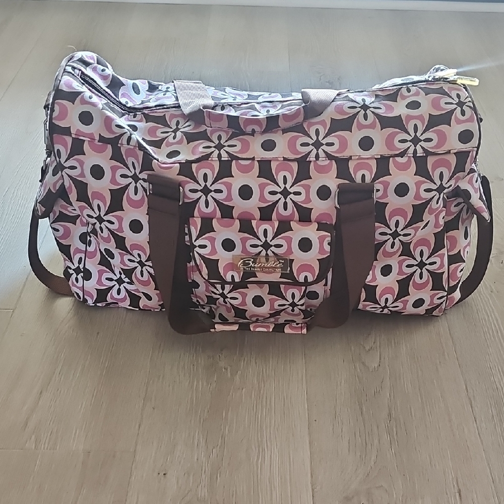 The Bumble Collection Pink and Brown Floral Travel Bag